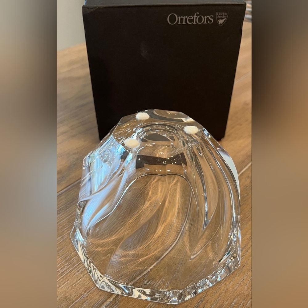 Vintage Orrefors Olle Iberius Design Crystal Swirl Octagon Bowl Signed  NIB - Picture 7 of 12